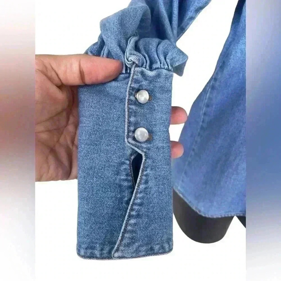 Styles togo women’s vintage denim cutout shoulders longsleeve top sz 4 preowned - Picture 3 of 7